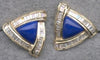 1.35CT DIAMOND & AAA LAPIS 14KT YELLOW GOLD 3D TRILLION & BAGUETTE FUN EARRINGS