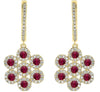 1.03CT DIAMOND & AAA RUBY 14KT YELLOW GOLD MULTI FLOWER HUGGIE HANGING EARRINGS