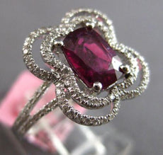 1.83CT DIAMOND & AAA RUBY 18KT WHITE GOLD OVAL & ROUND 4 LEAF CLOVER FLOWER RING