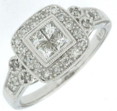 .65CT DIAMOND 14KT WHITE GOLD 3D ROUND & PRINCESS INVISIBLE SQUARE FILIGREE RING
