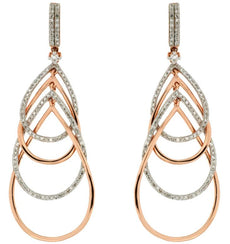 1.07CT DIAMOND 14KT WHITE & ROSE GOLD OPEN TEAR DROP MULTI ROW HANGING EARRINGS