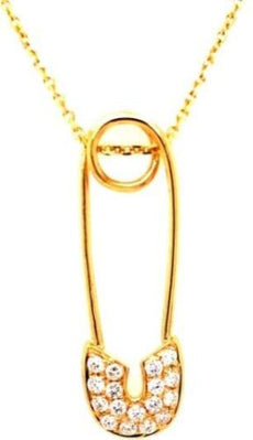 ESTATE .12CT DIAMOND 18KT YELLOW GOLD 3D CLASSIC FUN SAFETY PIN FLOATING PENDANT