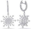 ESTATE 1.26CT DIAMOND 14KT WHITE GOLD CLASSIC SNOWFLAKE HUGGIE HANGING EARRINGS