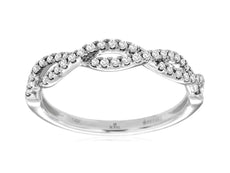 ESTATE .20CT DIAMOND 14K WHITE GOLD CLASSIC 2 ROW INFINITY CRISS CROSS LOVE RING