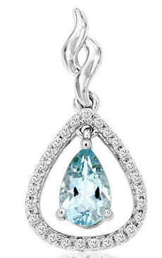 .43CT DIAMOND & AAA AQUAMARINE 14KT WHITE GOLD TRIANGULAR FUN FLOATING PENDANT