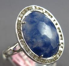 4.14CT DIAMOND & AAA SLICED SAPPHIRE 14KT WHITE GOLD OVAL & ROUND FILIGREE RING