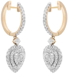 1.17CT DIAMOND 14K YELLOW GOLD 3D ROUND HEART SHAPE HALO HUGGIE HANGING EARRINGS