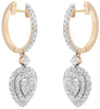 1.17CT DIAMOND 14K YELLOW GOLD 3D ROUND HEART SHAPE HALO HUGGIE HANGING EARRINGS