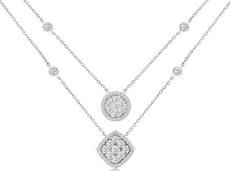 .82CT DIAMOND 14KT WHITE GOLD ROUND & SQUARE BY THE YARD DOUBLE STRAND NECKLACE