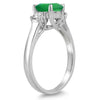 1.80CT DIAMOND & AAA EMERALD 14K WHITE GOLD OVAL & ROUND 3 STONE ENGAGEMENT RING