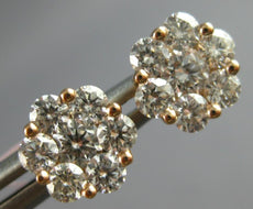 1.04CT DIAMOND 14KT ROSE GOLD 3D CLASSIC FLOWER ROUND INVISIBLE STUD EARRINGS