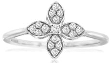 ESTATE .16CT 14KT WHITE GOLD 3D CLASSIC ROUND FLOWER CLOVER FUN LOVE RING