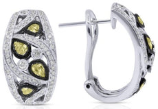 1.52CT WHITE & FANCY YELLOW DIAMOND 18KT WHITE GOLD 3D FILIGREE CLIP ON EARRINGS