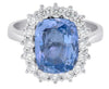 LARGE 6.24CT DIAMOND & AAA SAPPHIRE 18KT WHITE GOLD CUSHION HALO ENGAGEMENT RING