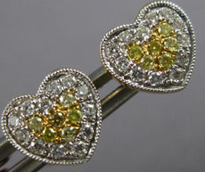 .32CT WHITE & FANCY YELLOW DIAMOND 18KT 2 TONE GOLD CLASSIC PAVE HEART EARRINGS