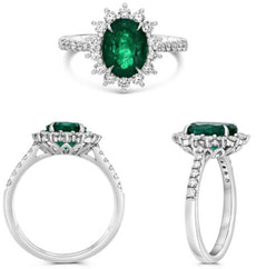 2.38CT DIAMOND & AAA EMERALD PLATINUM OVAL & ROUND SEMI ETERNITY ENGAGEMENT RING