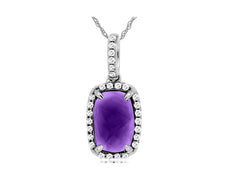 1.46CT DIAMOND & AAA AMETHYST 14K WHITE GOLD CUSHION & ROUND RECTANGULAR PENDANT