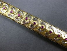 ANTIQUE LARGE .70CT AAA RUBY 14KT YELLOW GOLD HANDCRAFTED FILIGREE CUFF BRACELET