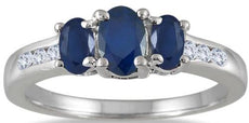 1.62CT DIAMOND & AAA SAPPHIRE 14KT WHITE GOLD 3D OVAL & ROUND 3 STONE LOVE RING