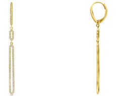 .37CT DIAMOND 14KT YELLOW GOLD ELONGATED OVAL HEXAGON LEVERBACK HANGING EARRINGS