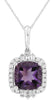 2.08CT DIAMOND & AAA AMETHYST 14K WHITE GOLD 3D CUSHION ROUND & BAGUETTE PENDANT