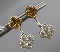 1.21CT WHITE & FANCY YELLOW DIAMOND 14K WHITE & ROSE GOLD 4 LEAF CLOVER EARRINGS