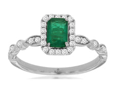 .81CT DIAMOND & AAA EMERALD 14KT WHITE GOLD EMERALD CUT FILIGREE ENGAGEMENT RING
