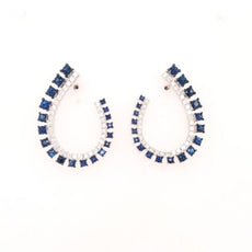 2.31CT DIAMOND & AAA SAPPHIRE 18K WHITE GOLD 3D HORSESHOE LUCKY HANGING EARRINGS