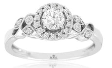.46CT DIAMOND 14KT WHITE GOLD 3D ROUND HALO FILIGREE MULTI LEAF ENGAGEMENT RING