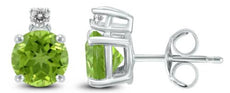 ESTATE .85CT DIAMOND & AAA PERIDOT 14KT WHITE GOLD 3D CLASSIC STUD EARRINGS