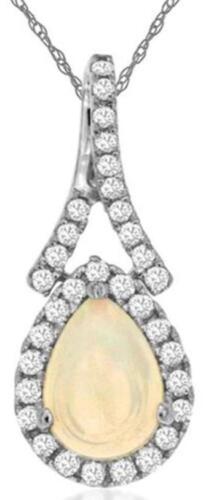 .55CT DIAMOND & AAA OPAL 14K WHITE GOLD 3D PEAR SHAPE TEAR DROP FLOATING PENDANT
