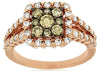 1CT WHITE & CHOCOLATE FANCY DIAMOND 14KT ROSE GOLD CLUSTER SQUARE HALO LOVE RING
