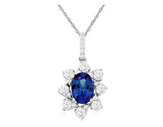 1.31CT DIAMOND & AAA TANZANITE 14KT WHITE GOLD 3D OVAL & ROUND FLOATING PENDANT