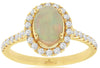 Estate 1.50Ct Diamond & AAA Opal 14K Yellow Gold 3D Classic Oval & Round Halo Love Ring