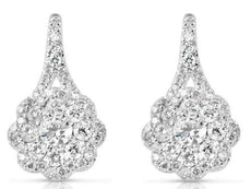WIDE 1.01CT DIAMOND 14KT WHITE GOLD 3D ROUND INVISIBLE FLOWER HANGING EARRINGS