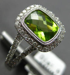 1.97CT DIAMOND & AAA PERIDOT 14KT WHITE GOLD 3D CUSHION & ROUND SQUARE HALO RING