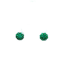 ESTATE .43CT AAA EMERALD 18KT WHITE GOLD CLASSIC ROUND FLOWER FUN STUD EARRINGS