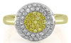 .59CT WHITE & FANCY YELLOW DIAMOND 18KT 2 TONE GOLD 3D CLUSTER FLOWER FUN RING