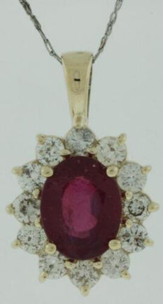 3.30CT DIAMOND & AAA RUBY 14K YELLOW GOLD 3D OVAL & ROUND PRINCESS DIANA PENDANT