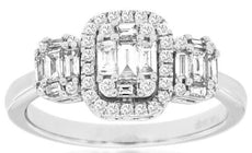 .70CT DIAMOND 14KT WHITE GOLD ROUND & BAGUETTE CLUSTER PAST PRESENT FUTURE RING