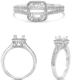.50CT DIAMOND 14KT WHITE GOLD 3D ROUND SQUARE 8 PRONG SEMI MOUNT ENGAGEMENT RING