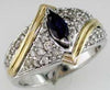 1.0CT DIAMOND & AAA SAPPHIRE 14K 2 TONE GOLD 3D MARQUISE & ROUND FRIENDSHIP RING
