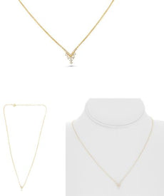 .11CT DIAMOND 14K YELLOW GOLD 3D ROUND V SHAPE SNOWFLAKE FUN ADJUSTABLE NECKLACE