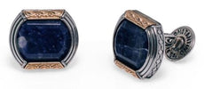 AAA SODALITE 18KT YELLOW GOLD & 925 SILVER HANDCRAFTED OVAL FILIGREE CUFFLINKS