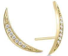 ESTATE .12CT DIAMOND 14KT YELLOW GOLD 3D CLASSIC MOON EAR CLIMBER EARRINGS