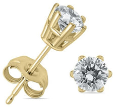 .50CT DIAMOND 14KT YELLOW GOLD 3D CLASSIC ROUND SOLITAIRE 6 PRONG STUD EARRINGS