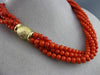 ESTATE LARGE AAA NATURAL CORAL 14KT YELLOW GOLD MULTI STRAND BEAD NECKLACE 25638