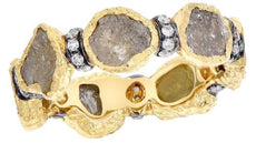 4.73CT WHITE & MULTI COLOR ROSE CUT DIAMOND 18KT YELLOW GOLD 3D ANNIVERSARY RING