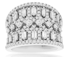 WIDE 1.8CT DIAMOND 14KT WHITE GOLD 3D ROUND & BAGUETTE FILIGREE ANNIVERSARY RING
