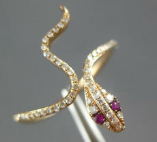 ESTATE .20CT DIAMOND & AAA RUBY 14KT ROSE GOLD 3D CLASSIC SNAKE FUN RING